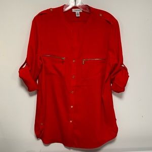 Calvin Klein bright red button down blouse
